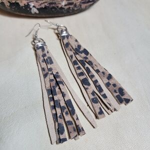 Leather Leopard Fringe Earrings Artisian Made